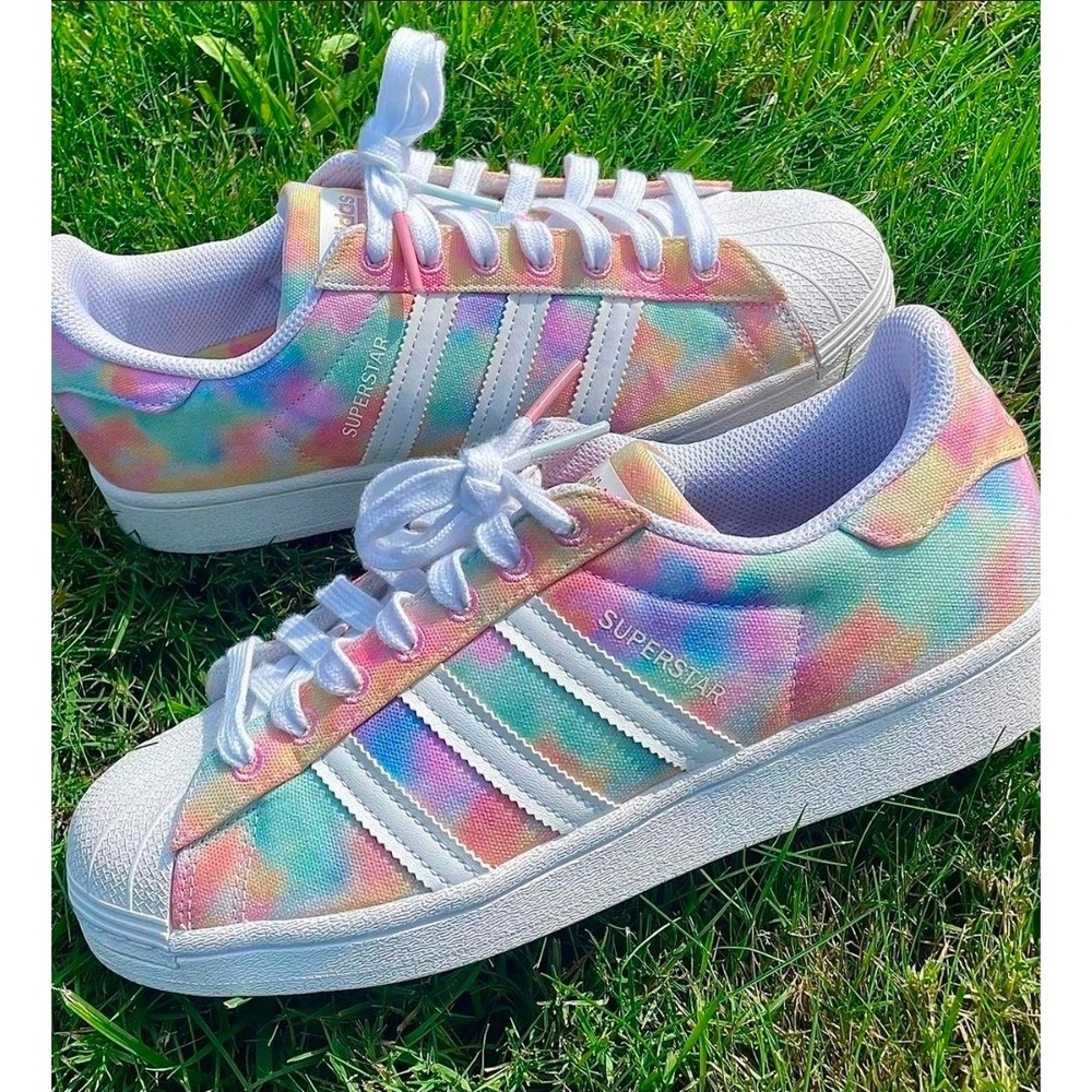 Y2K Adidas Superstar Tie-Dye Pastel Canvas Shell Toe Sneakers Women's Size 9